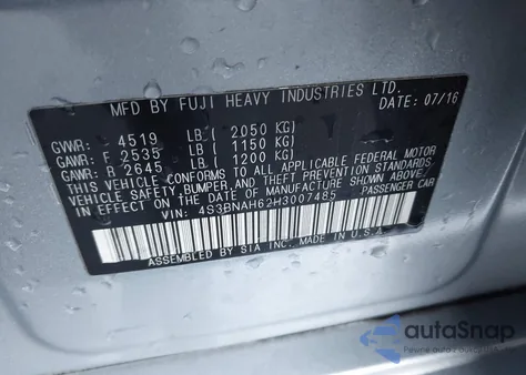 2017 Subaru Legacy 2.5I Premium из США, поврежденный, VIN 4S3BNAH62H3007485